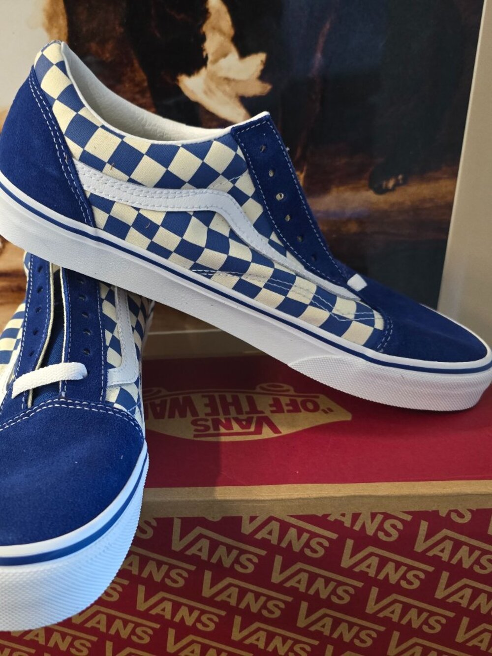 Vans Old Skool Checkerboard True Blue White VN0A38G1P0U Shoes Men's Sz 11 NEW